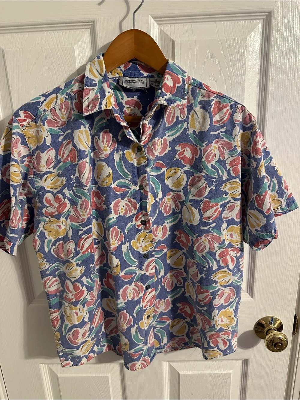 Blue Floral Short-Sleeve Button Down Shirt